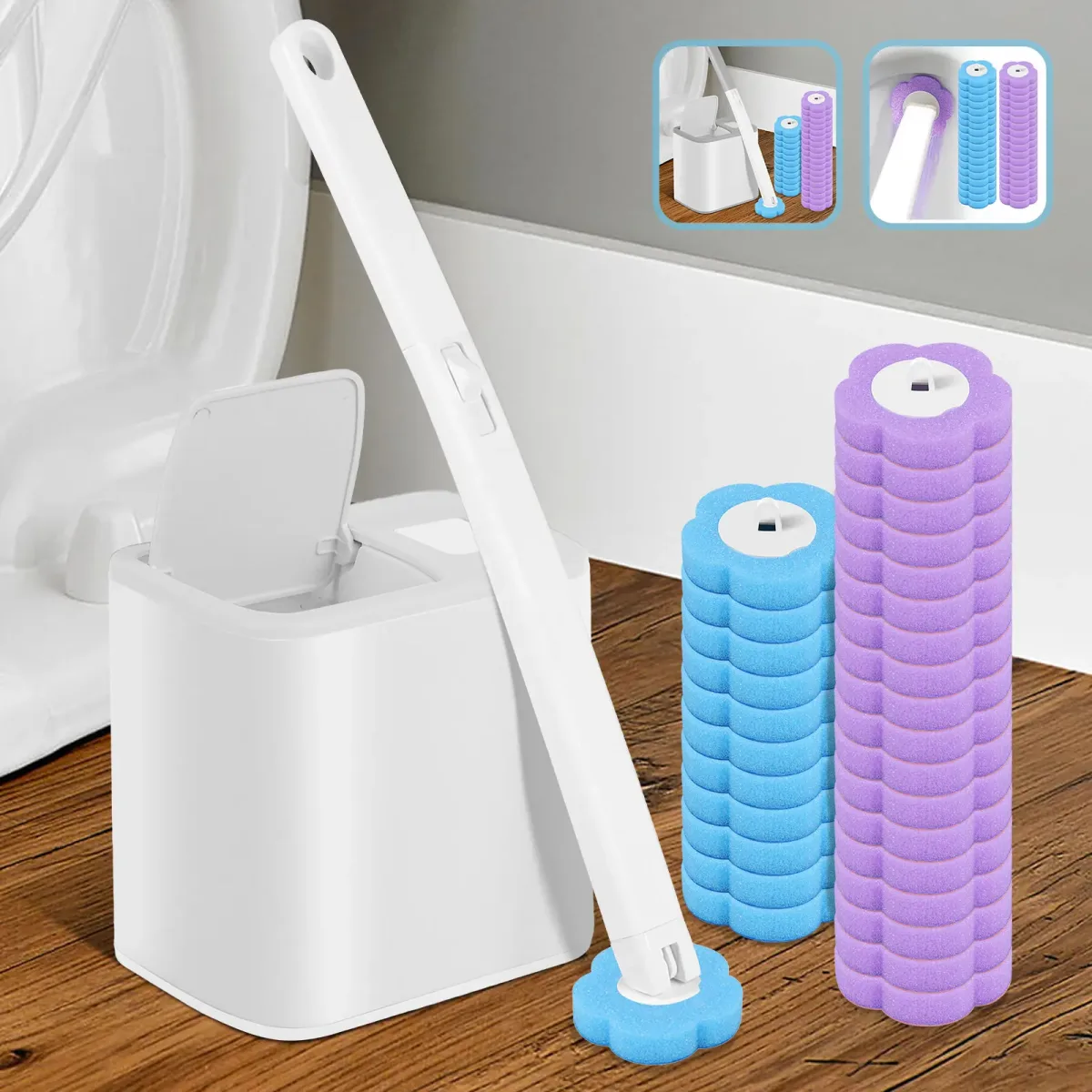 Brosse de toilette murale à têtes jetables