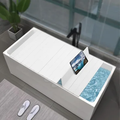 Cache de baignoire pliable blanc, cadre inox