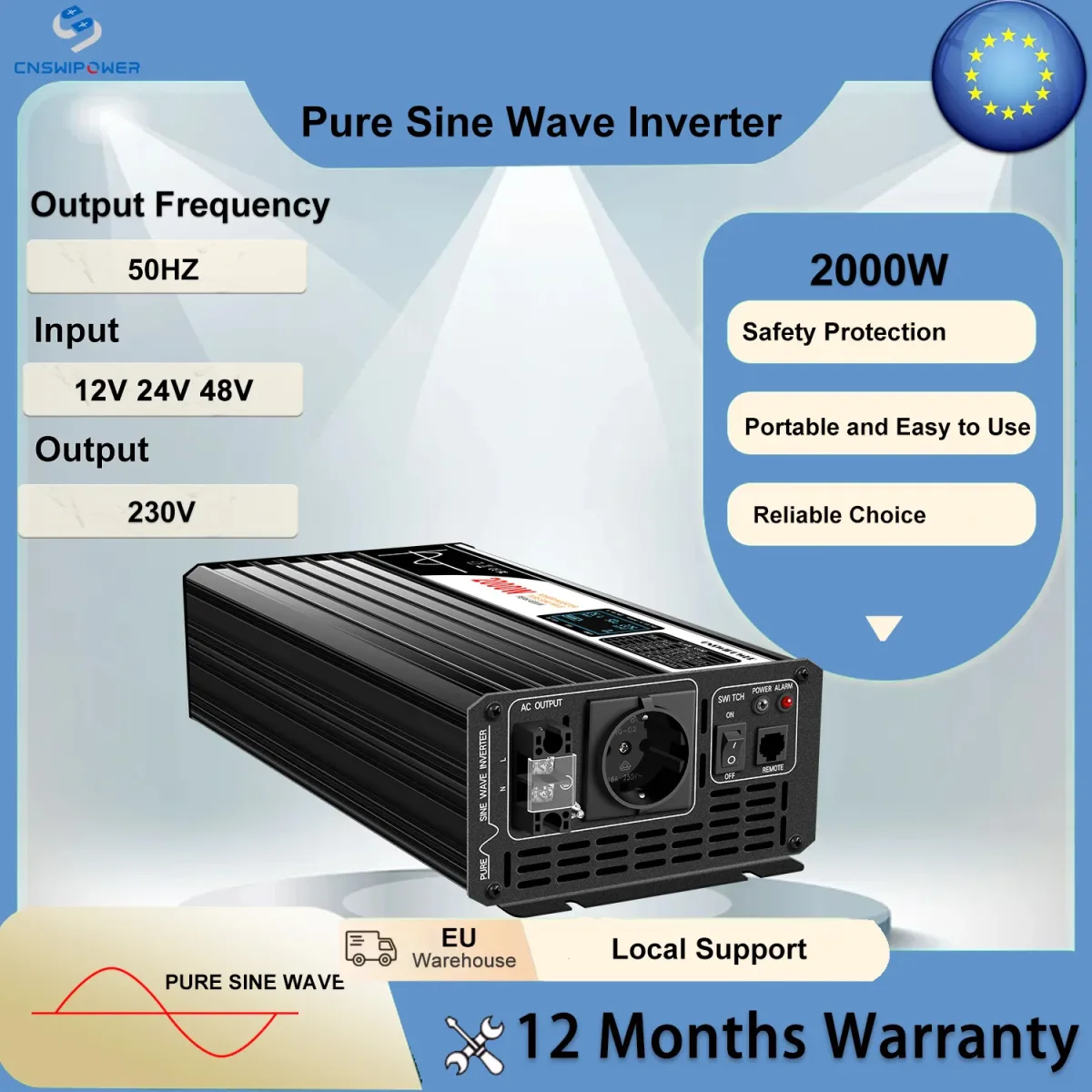 Convertisseur 2000 W à onde sinusoïdale pure