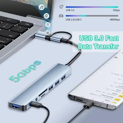 Hub USB C 8 en 1 avec lecteur de carte SD/TF – image 2