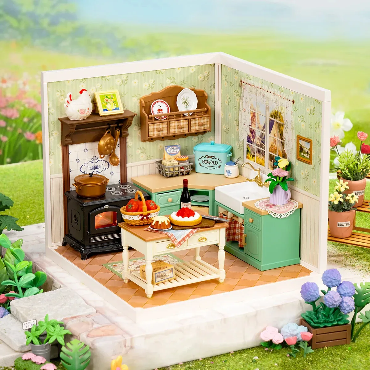 Kit de maison miniature cuisine de ferme 1:24