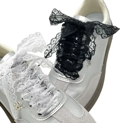 Lacets plats en dentelle noir et blanc – image 2