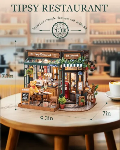 Maison miniature bistrot en bois, puzzle 3D – image 2