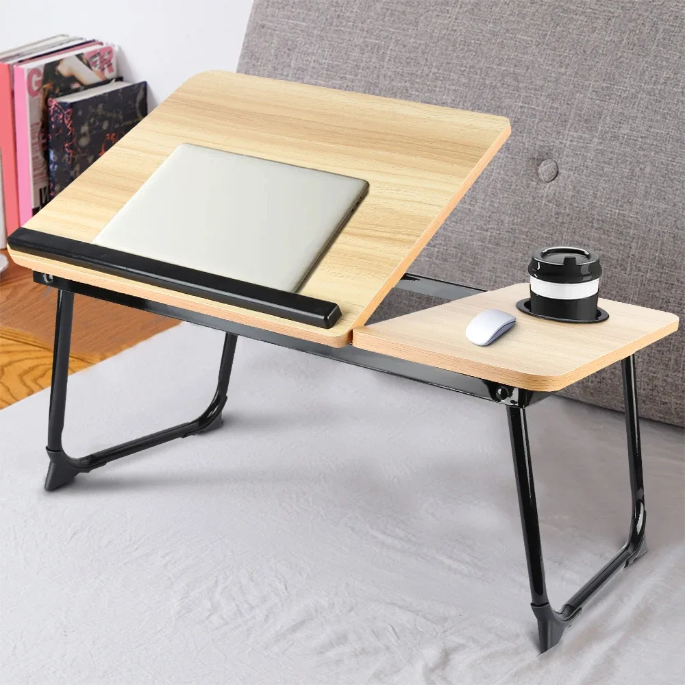 Table de lit pliable noire et aspect bois