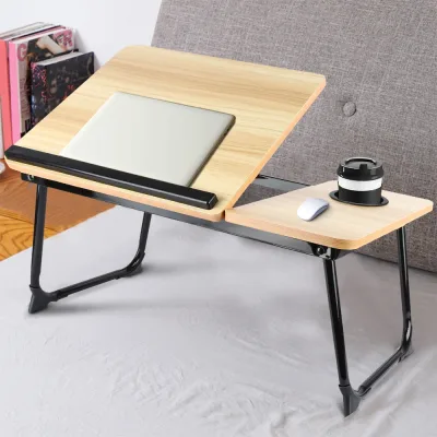 Table de lit pliable noire et aspect bois